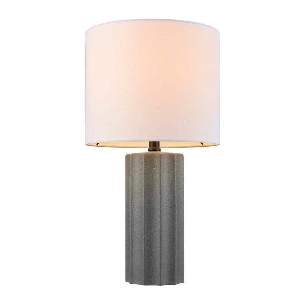 20" Dark Gray Concrete Table Lamp with White Linen Shade
