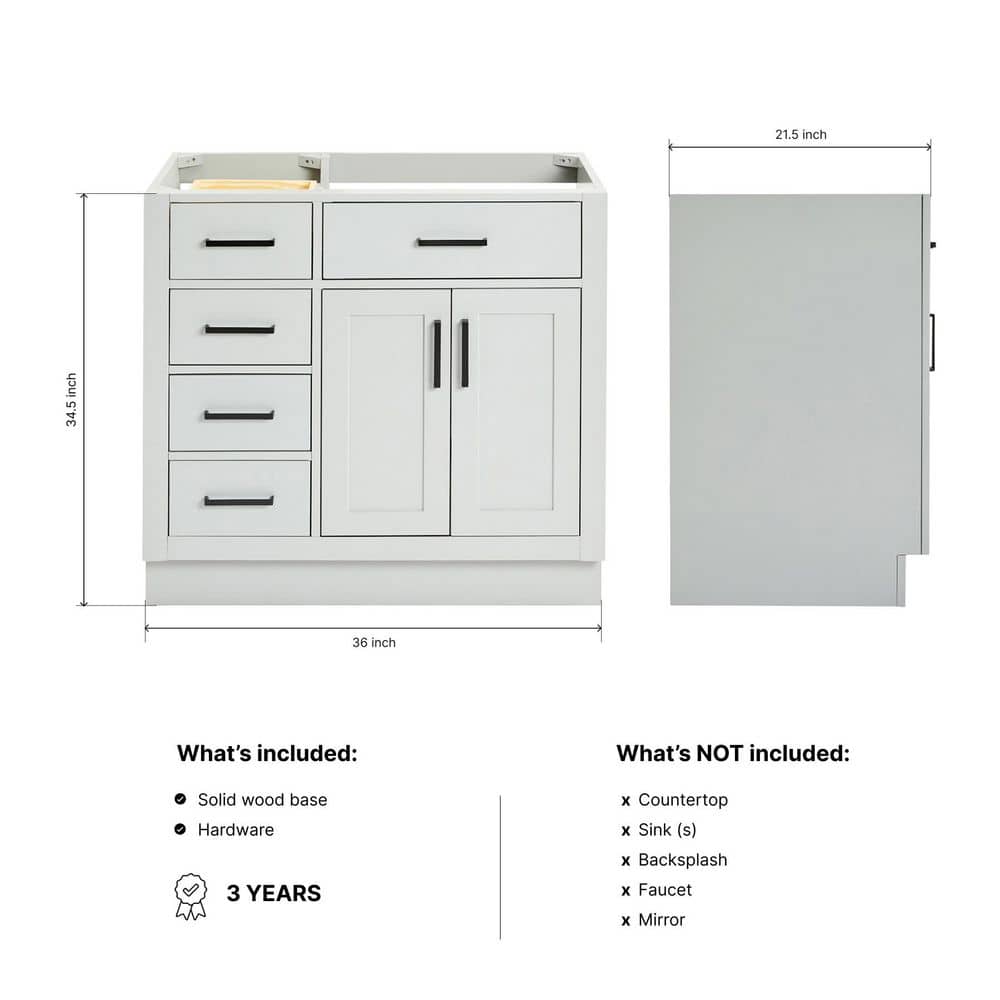 Hepburn 36" Gray Hardwood Single Freestanding Vanity Cabinet