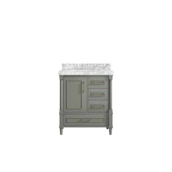 Willow Collections Hudson 30 in. W x 22 in. D x 36 in. H Single Sink Bath Vanity Center in Evergreen with 2 in. Carrara Marble Top