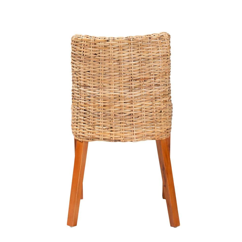 Light Honey Rattan and Mahogany Dining Side Chair