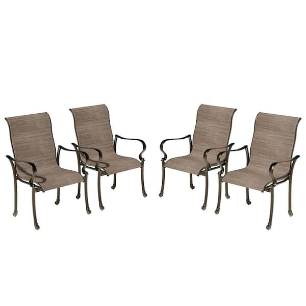 Mondawe Brown Cast Aluminum Outdoor Dining Chair with Textilene Seat and High Backrest (Set of 2)