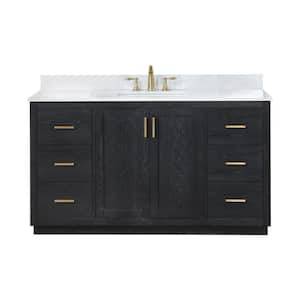 Gazsi 60.0 in.W x 22 in.D x 34 in.H Bath Vanity in Black Oak with Grain White Composite Stone Top