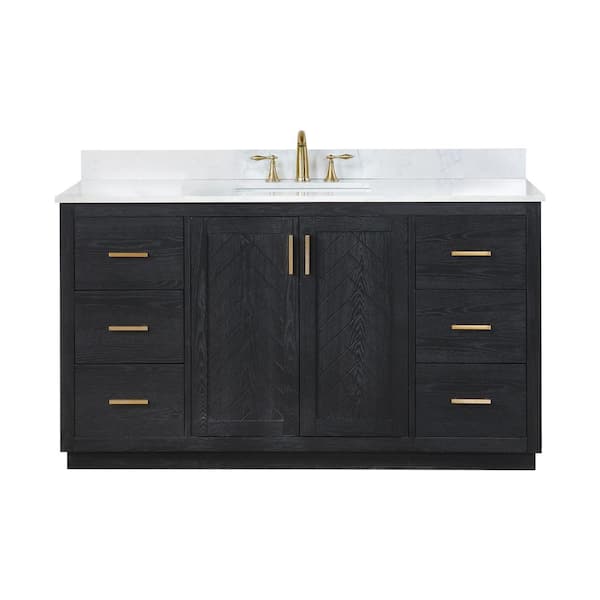 Gazsi 60.0 in.W x 22 in.D x 34 in.H Bath Vanity in Black Oak with Grain White Composite Stone Top