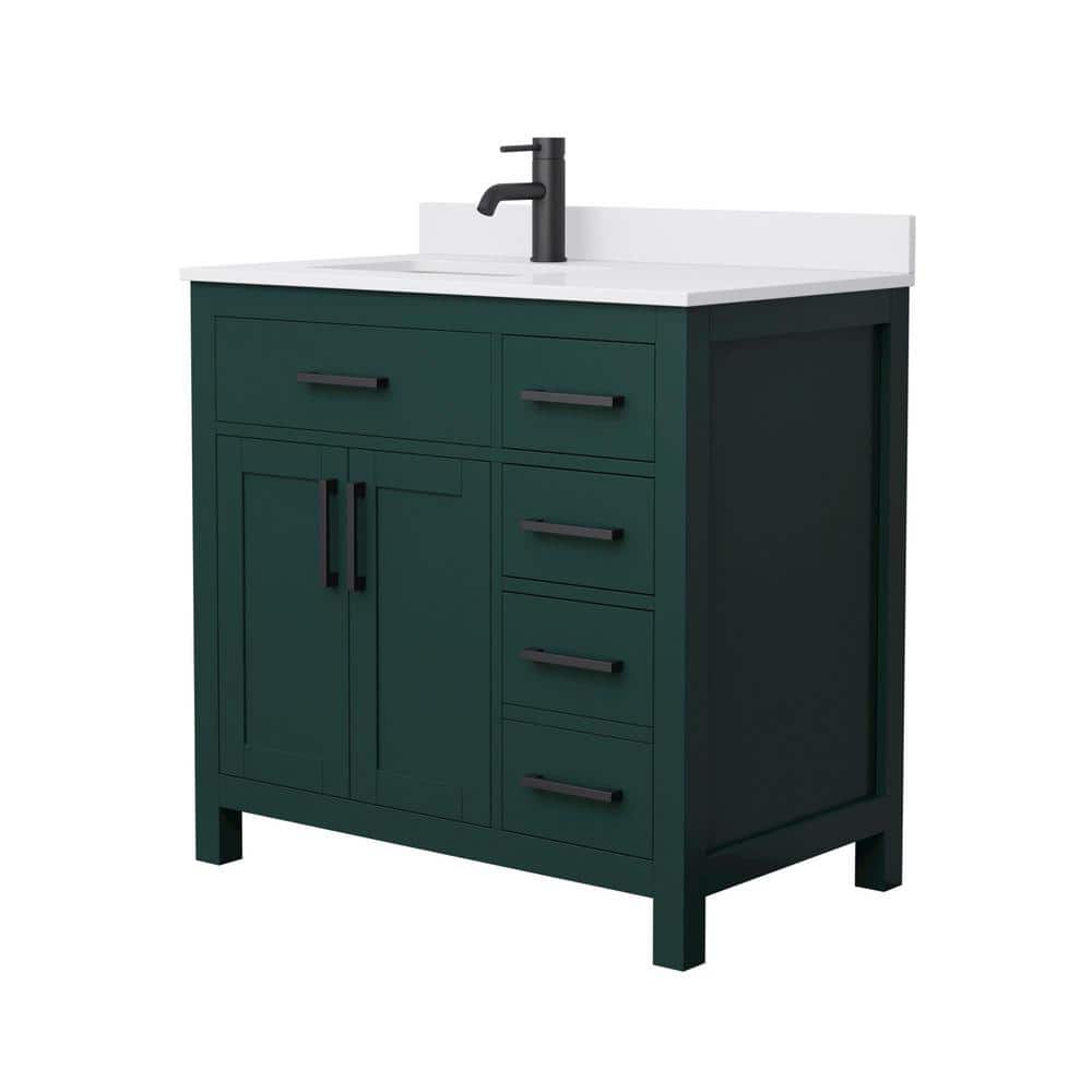 Green Freestanding Single Bathroom Vanity with White Cultured Marble Top