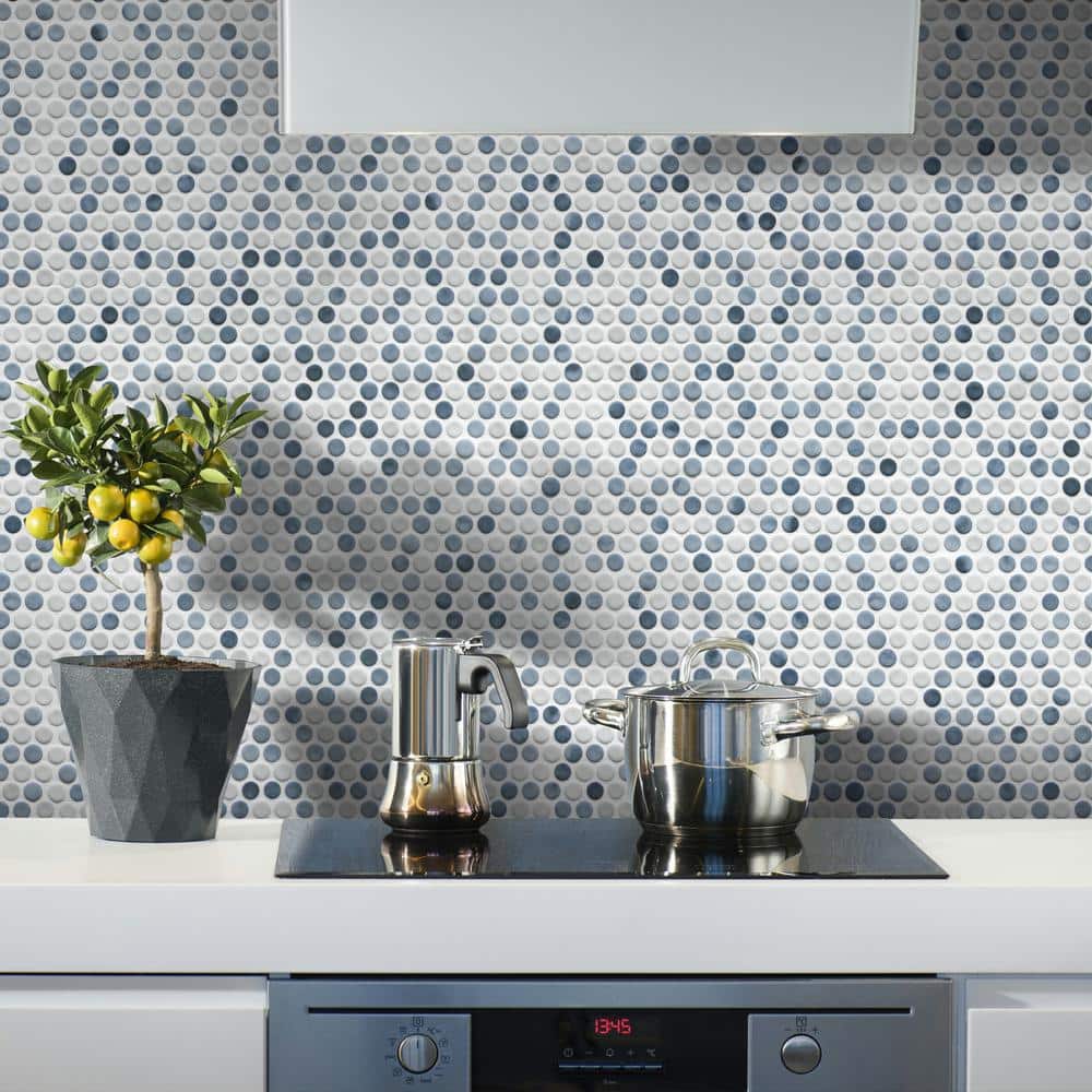 Blue Penny Round Recycled Glass Mosaic Tile 11" x 10"