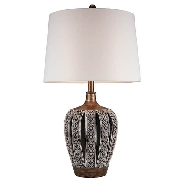HomeRoots 28.25 in. Primo Brown Tall Brown Table Lamp with White Lamp Shade