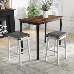 30 in. White Backless Wood Bar Stool with Faux Leather Seat (Set of 2)