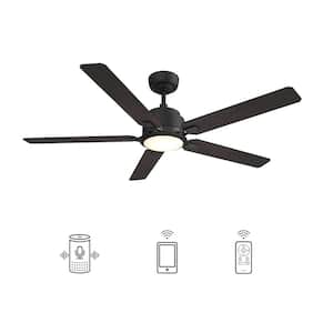 Essex 56 in. Dimmable LED Indoor/Outdoor Black Smart Ceiling Fan with Light and Remote, Works with Alexa/Google Home