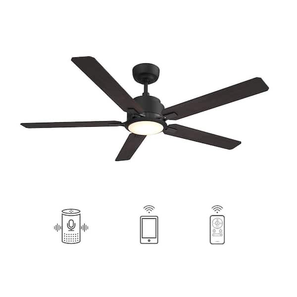 CARRO Essex 56 in. Dimmable LED Indoor/Outdoor Black Smart Ceiling Fan with Light and Remote, Works with Alexa/Google Home