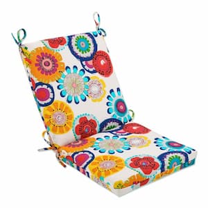 Bright Floral Outdoor/Indoor 18 in. W x 3 in. H Deep Seat, 1-Piece Chair Cushion and Square Corners in Blue/Ivory Crosby