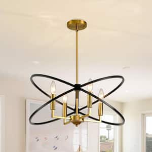 4-Light Industrial Candle Chandelier Light Fixture Black and Gold Ceiling Light for Kitchen Island, Dining Living Room