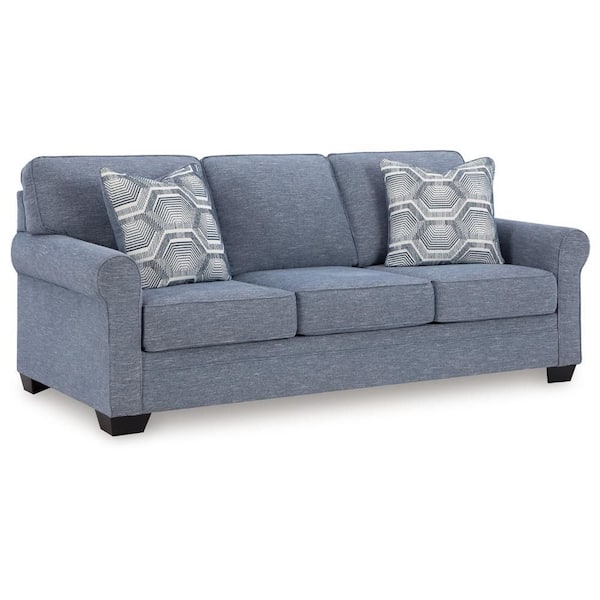 Sano 88 in. Straight Arm Polyester Rectangle Sofa in Denim Blue and Black
