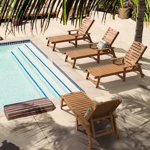 Hampton Teak Patio Plastic Outdoor Chaise Lounge Chair with Adjustable Backrest Pool Lounge Chair and Wheels Set of 4