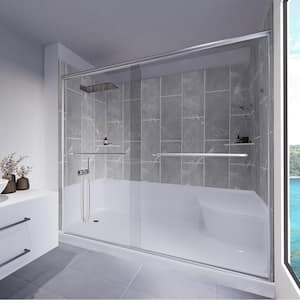 Platinum Grey-Rainier 60 in. W. x 32 in. x 83 in. Base/Wall/Door Seated Base Alcove Shower Stall/Kit Chrome Left