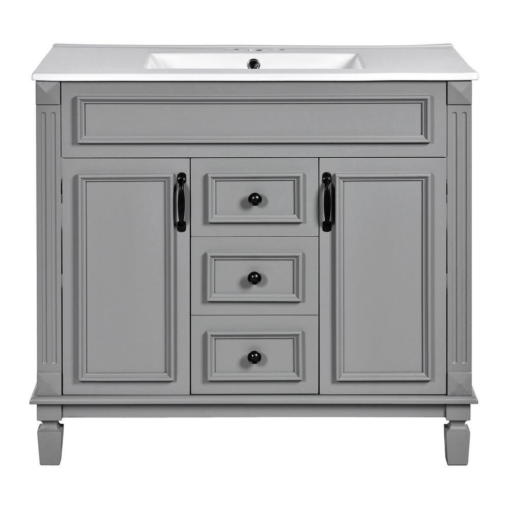 36 in. Grey Modern Bath Vanity with White Ceramic Top, 2-Soft Closing Doors and 2-Drawers, Single Sink price history on PriceWatchPro