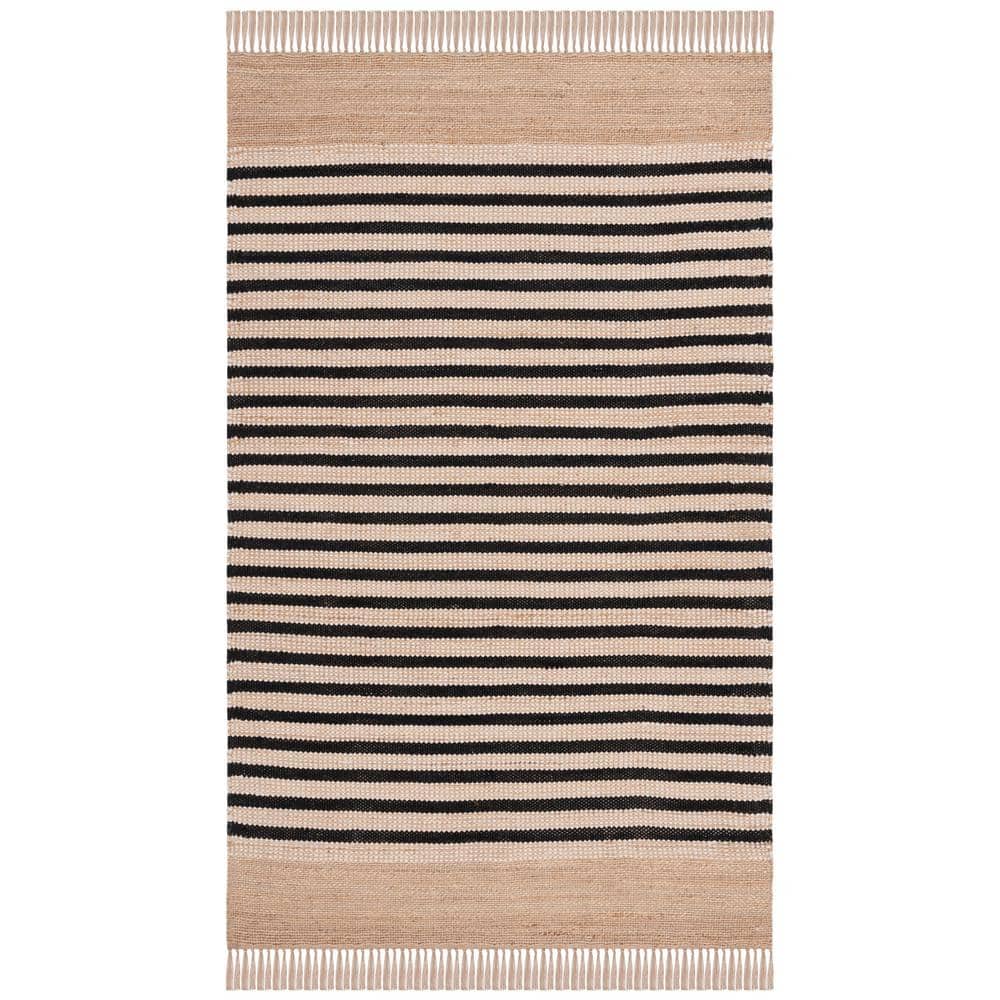 SAFAVIEH Natural Fiber Beige/Black 5 ft. x 8 ft. Striped Woven Area Rug