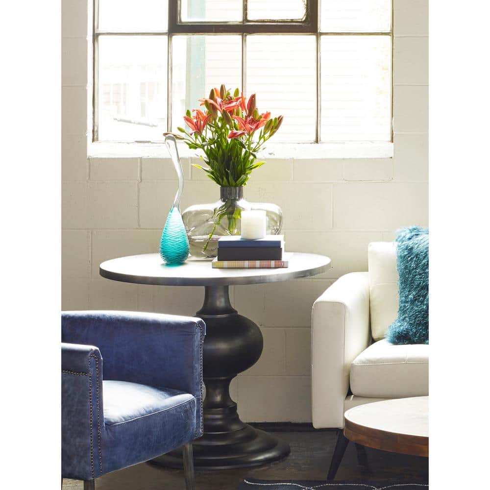 Remington Art Deco Black Metal 35 in. Round Pedestal Dining Table, Seats 3