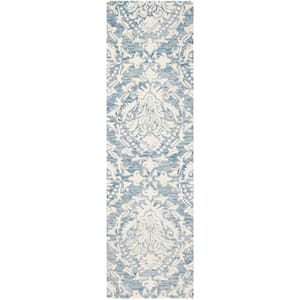 Blossom Blue/Ivory 2 ft. x 12 ft. Geometric Diamond Floral Runner Rug