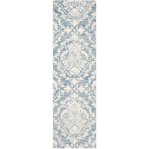SAFAVIEH Blossom Blue/Ivory 2 ft. x 6 ft. Geometric Diamond Floral Runner Rug
