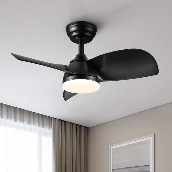 YUHAO Smalisze 28 in. Indoor Black Small Ceiling Fan with Integrated LED Light Kit and Remote Control