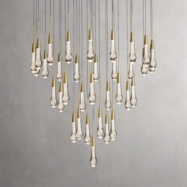 Modern Chandelier 36 in. 34-Light Embedded-LED Gold Chandelier for Staircase, Foyer, Living Room, Crystal Chandelier