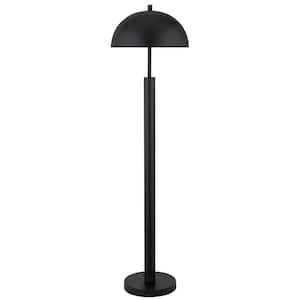 58 in. Black 1 1-Way (On/Off) Standard Floor Lamp for Living Room with Metal Dome Shade