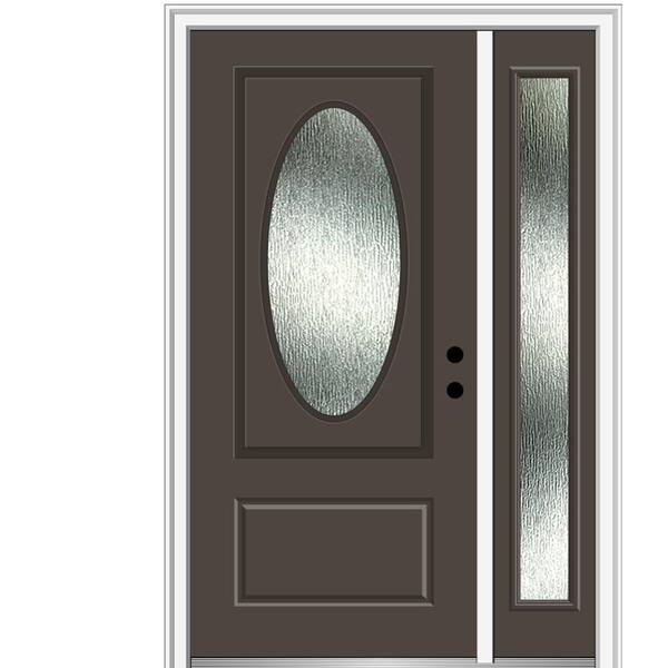 MMI Door 50 in. x 80 in. Left-Hand Inswing Rain Glass Brown Fiberglass Prehung Front Door on 4-9/16 in. Frame
