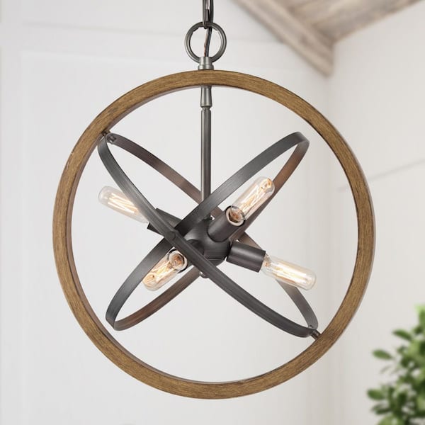 LNC 6-Light Farmhouse Industrial Globe Pendant Light Gray Modern Transitional Cottage Island Pendant with Faux Wood Accents