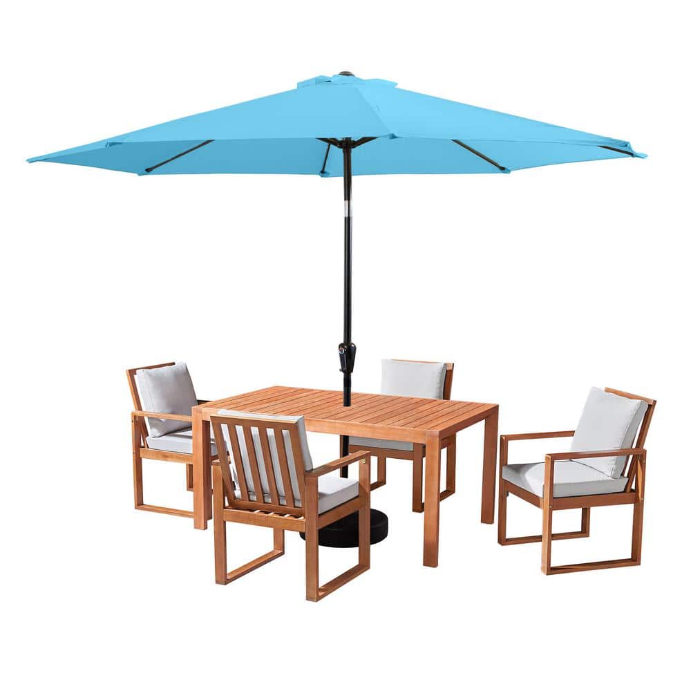 Weston 6-Piece Wood Outdoor Dining Table Set with 4 Chairs with Cushions an
