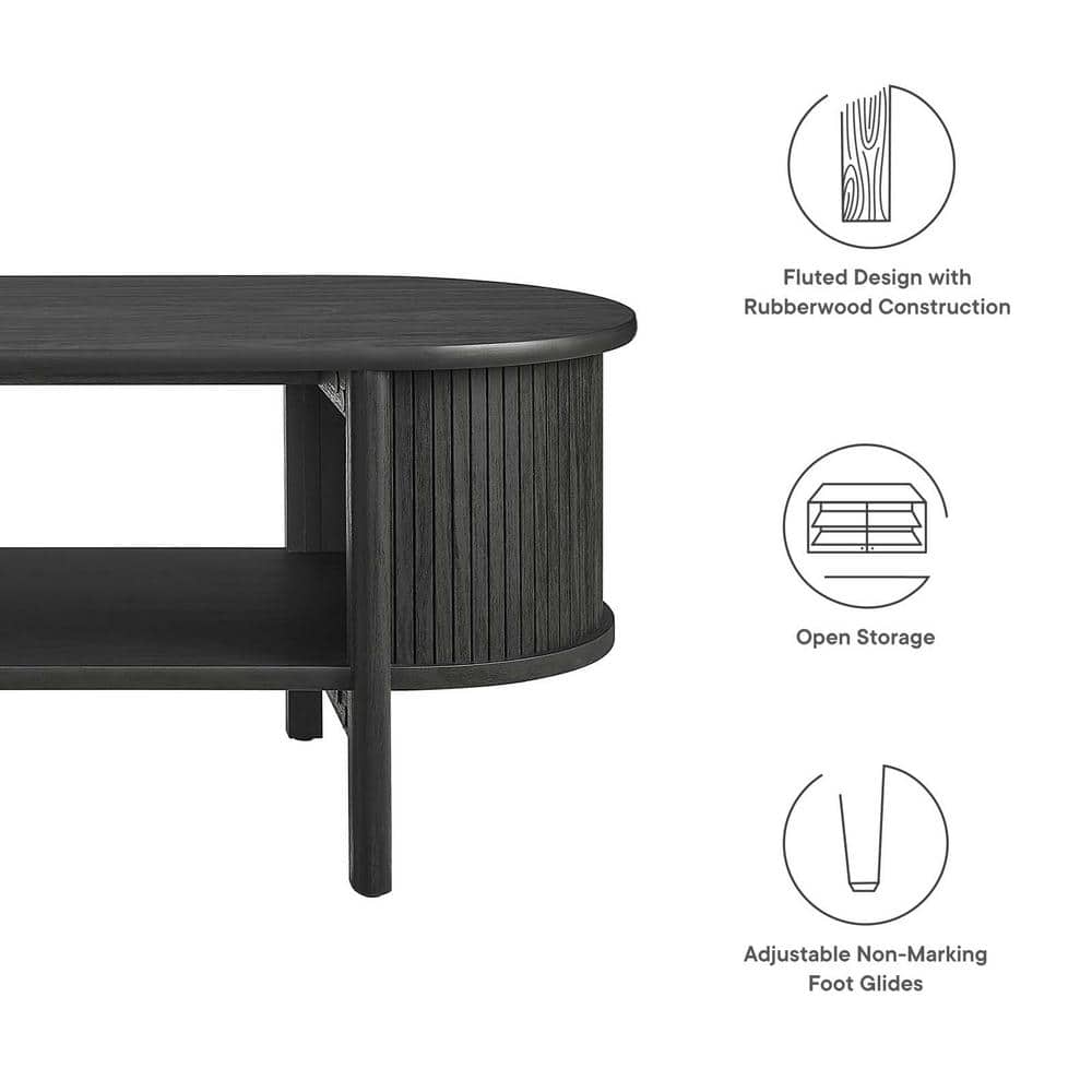 Cadence Black Oval Wood Coffee Table with Storage