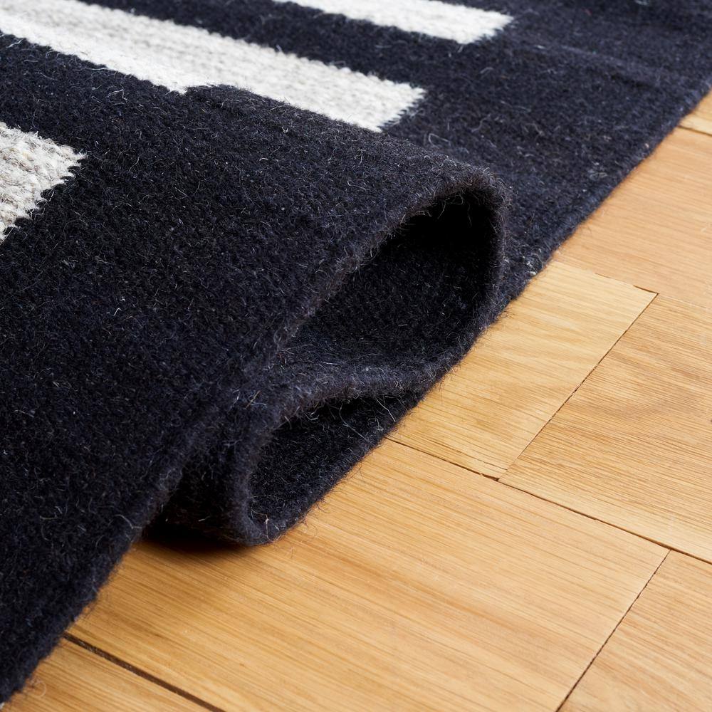 Black and Beige Striped Wool Flat Woven Area Rug