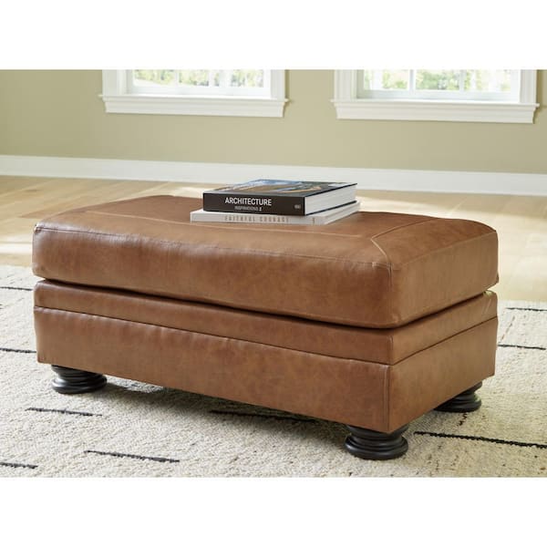 Signature DESIGN BY ASHLEY Carianna Brown Leather Match Rectangle Accent Ottoman
