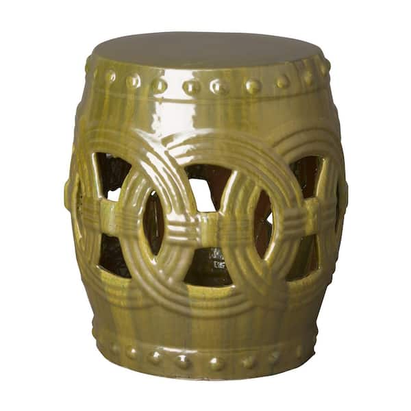 Eternity 19 in. H Tea Green Round Ceramic Garden Stool