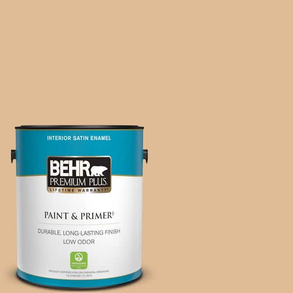 BEHR PREMIUM PLUS 1 gal. #S250-3 Honey Nougat Satin Enamel Low Odor Interior Paint & Primer