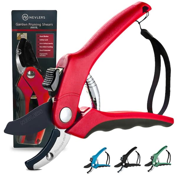Nevlers Professional Stainless Steel Heavy-Duty Red Garden Anvil Pruning Shears