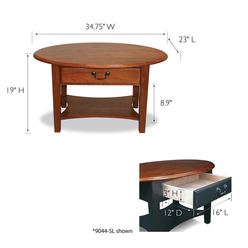 Medium Oak Oval Wood Coffee Table with Storage Drawer
