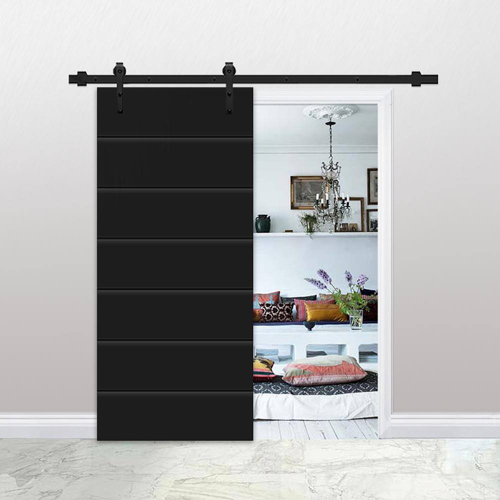 Black Painted Hollow Core Barn Door Kit with Matte Black Hardware, 24" x 80"