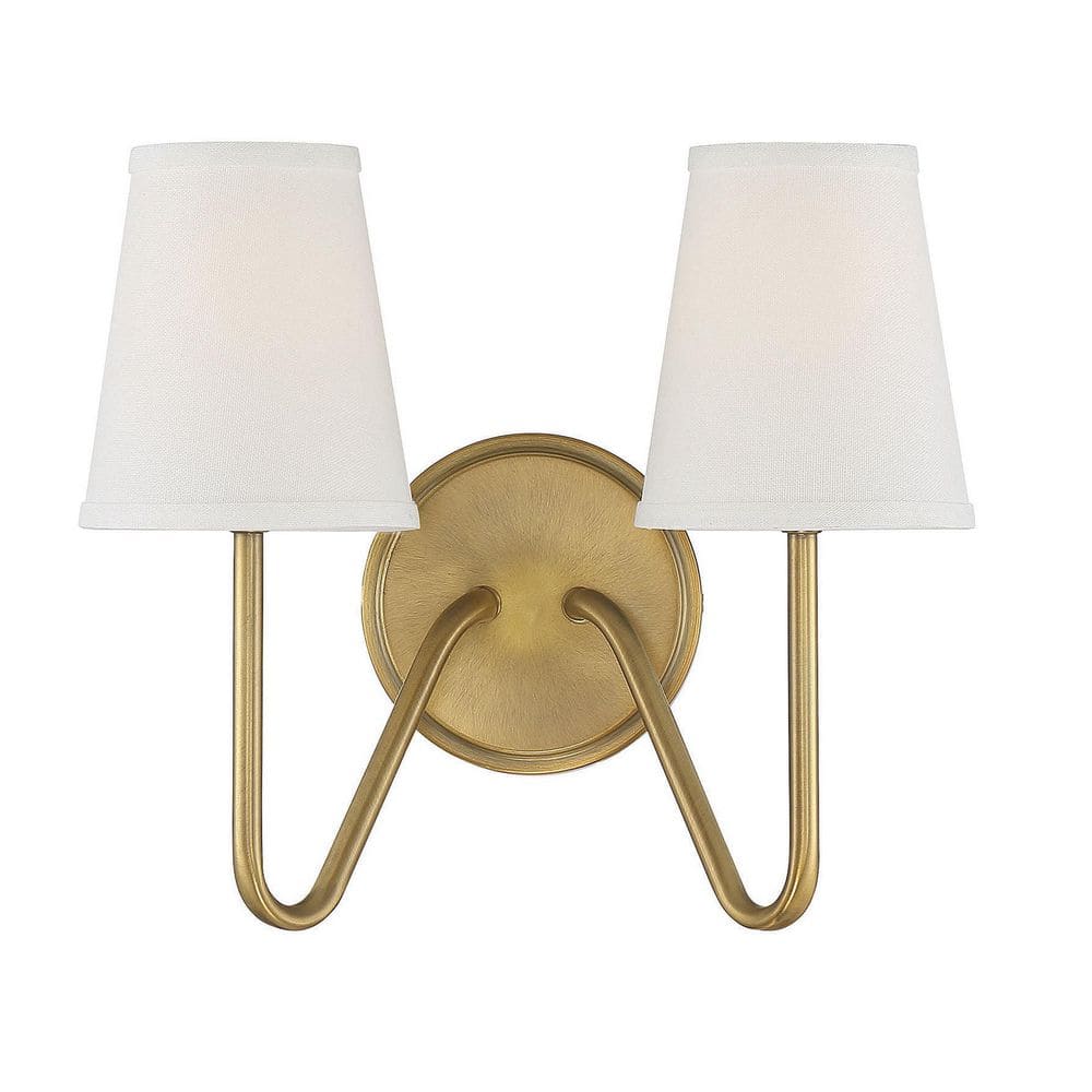 13 in. W x 11.25 in. H 2-Light Natural Brass Wall Sconce with White Fabric Shades price history on PriceWatchPro