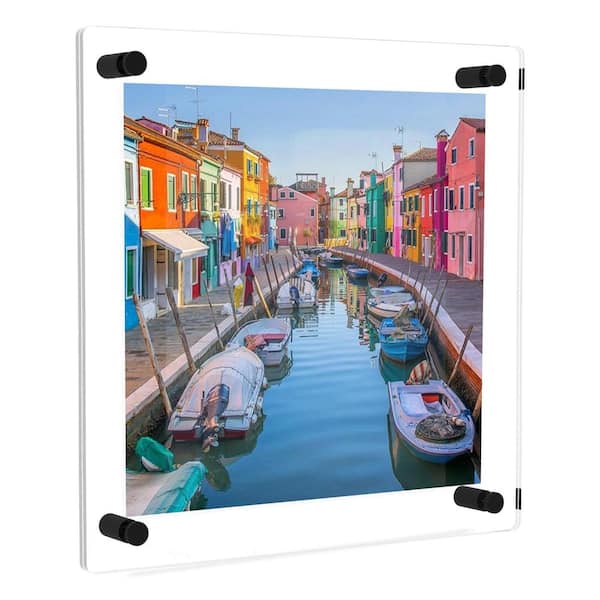 Fab Glass and Mirror 15 in. x 15 in. Square Double Acrylic Picture Frame with Black Wall Mounted Magnet Best for 12 in. x 12 in. Art Size