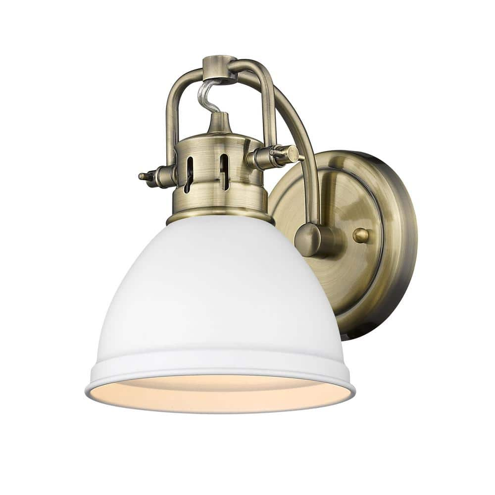 Golden Lighting Duncan Ab 4875 In 1 Light Aged Brass Vanity Light 3602 Ba1 Ab Wht The Home Depot