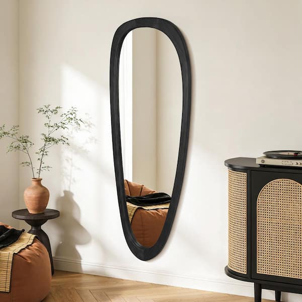 22 in. W x 60 in. H Irregular Natural Black Wood-Frame Wall Mirror, Distinctive Asymmetric Design