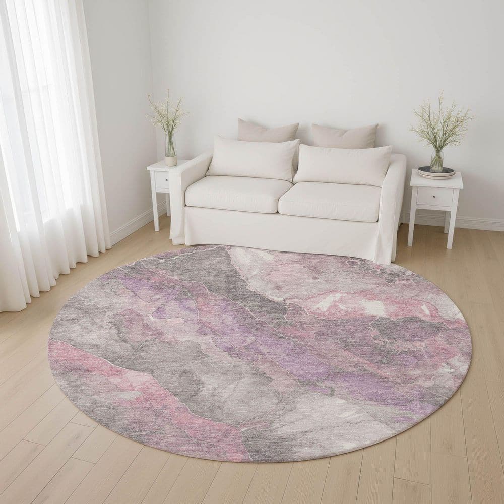 Mayfield Premium Machine Washable Abstract AMF1787 Blush 8 ft. x 8 ft. Round Rug price history on PriceWatchPro