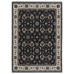 Victoria Blue/Ivory 4 ft. x 6 ft. Traditional Oriental Persian-Inspired Polyester Fringed-Edge Indoor Area Rug