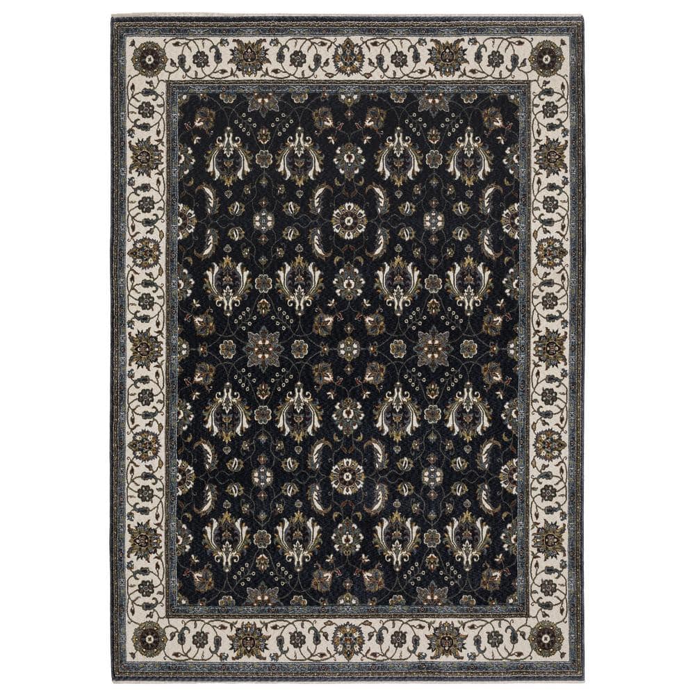 Victoria Blue/Ivory 5 ft. x 8 ft. Traditional Oriental Persian-Inspired Polyester Fringed-Edge Indoor Area Rug price history on PriceWatchPro
