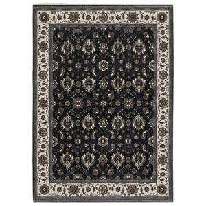 Victoria Blue/Ivory 7 ft. x 10 ft. Traditional Oriental Persian-Inspired Polyester Fringed-Edge Indoor Area Rug