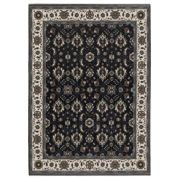AVERLEY HOME Victoria Blue/Ivory 10 ft. x 13 ft. Traditional Oriental Persian-Inspired Polyester Fringed-Edge Indoor Area Rug