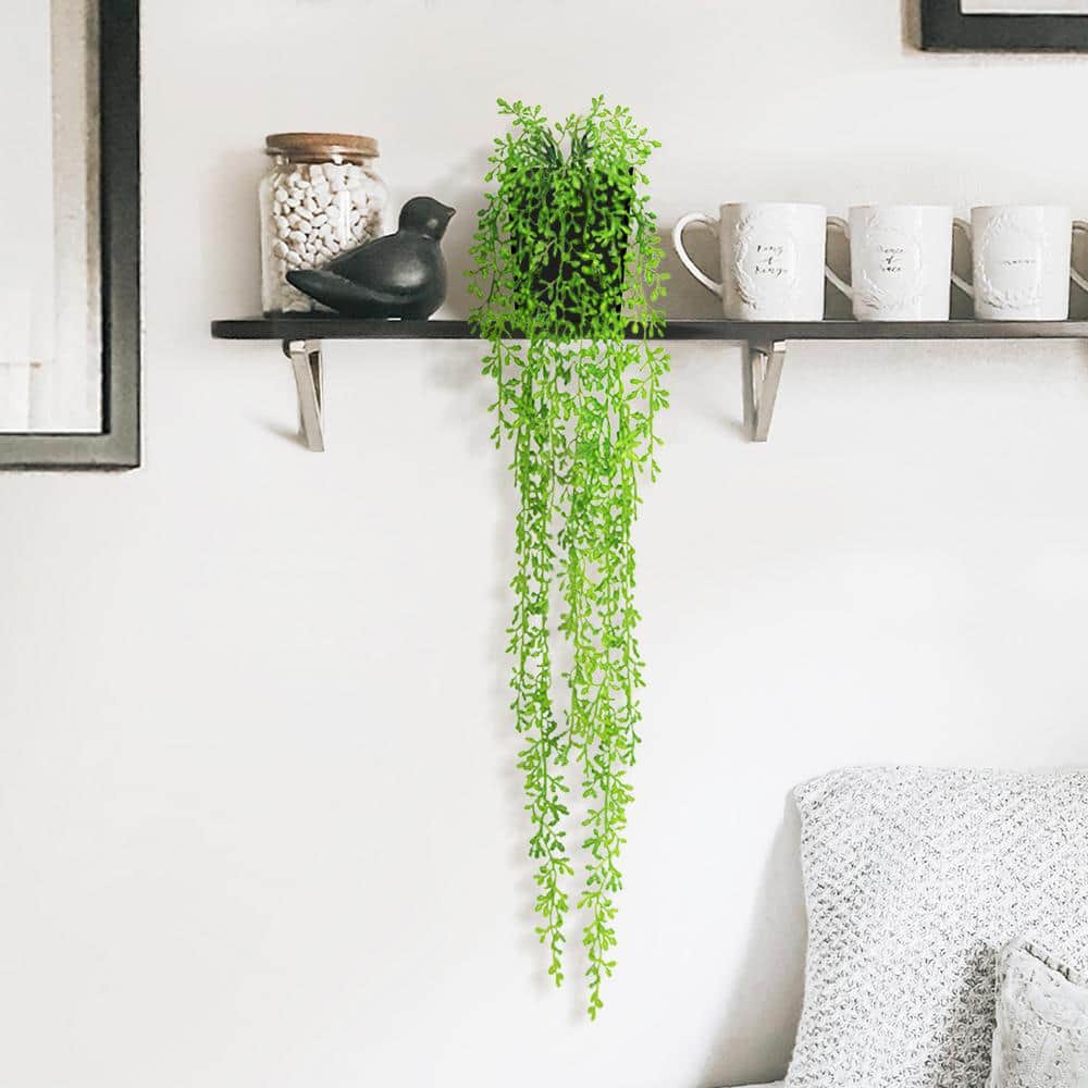 Dahey Artificial Succulents Hanging Plants Fake String of Pearls in Modern  Ceramic Wall Planter (4 String of Pearls and 2