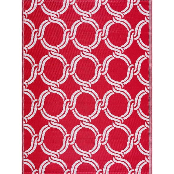 Mykonos Red White 6 ft. x 9 ft. Reversible Recycled Plastic Indoor/Outdoor Area Rug