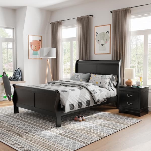Furniture of America 2-Piece Burkhart Black Wood Full Bedroom Set with Nightstand