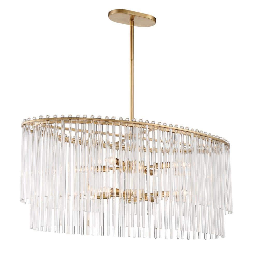 Antique Gold and Clear Glass 8-Light Candle Chandelier